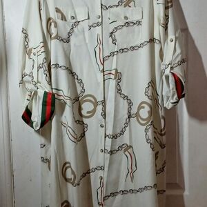 Stylish Chain Print Women'e Long Sleeve Shirt Dress